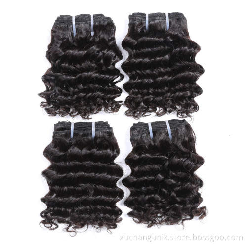 Uniky 10A Deep Wave 3 Bundles Short Brazilian Virgin Hair Weave Bundles Deep Wave Curly Human Hair Bundles Sew in Extension